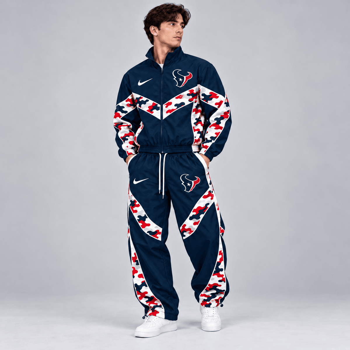 Houston Texans | Premium NFL Team Camo Colorblock Full Zip Tracksuit Jacket & Jogger Pants Set NDN cover