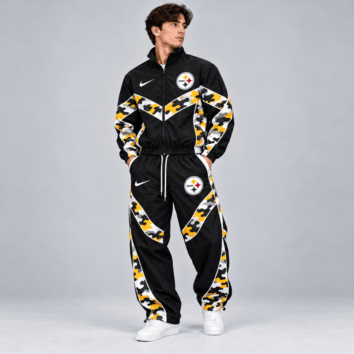 Pittsburgh Steelers | Premium NFL Team Camo Colorblock Full Zip Tracksuit Jacket & Jogger Pants Set NDN cover