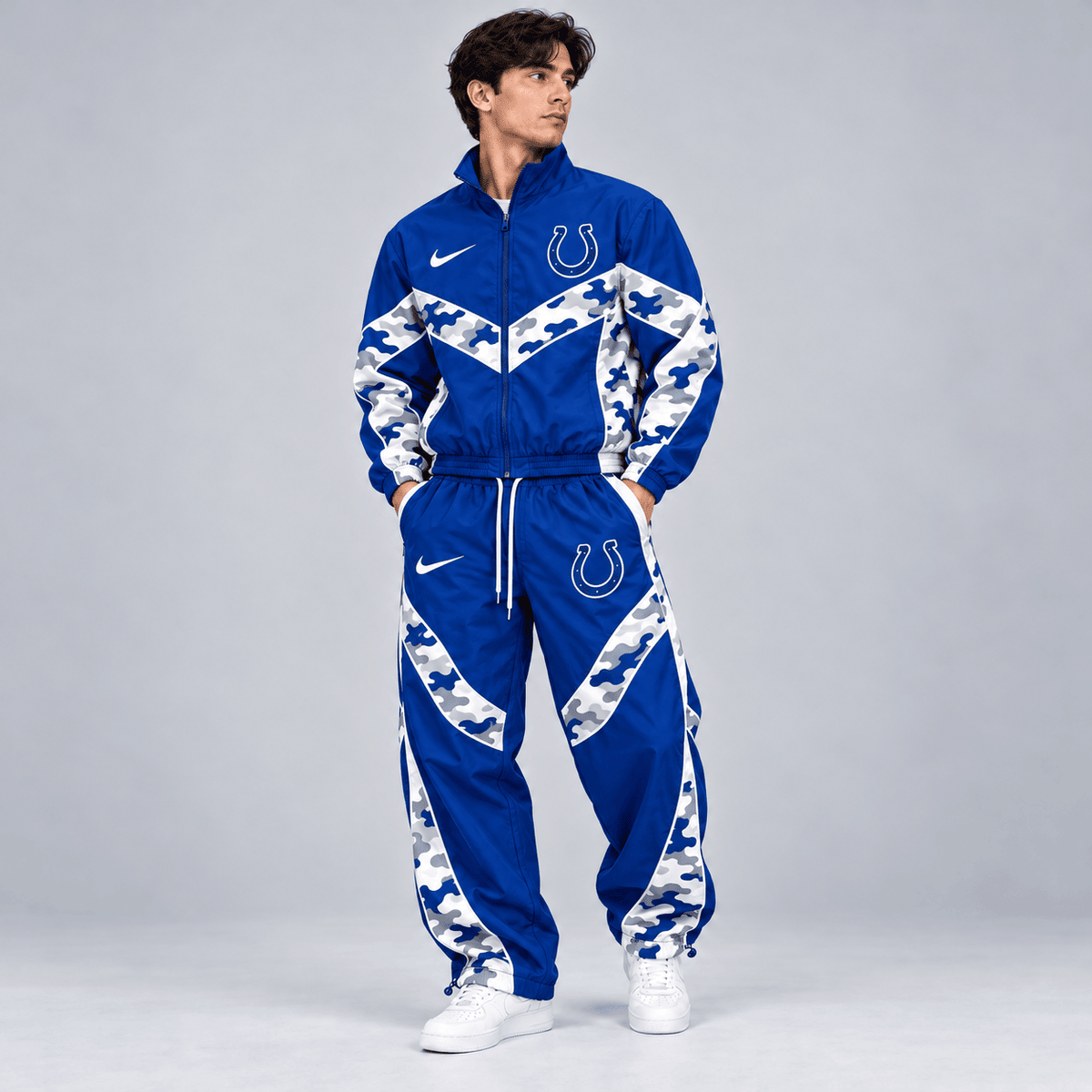 Indianapolis Colts | Premium NFL Team Camo Colorblock Full Zip Tracksuit Jacket & Jogger Pants Set NDN cover