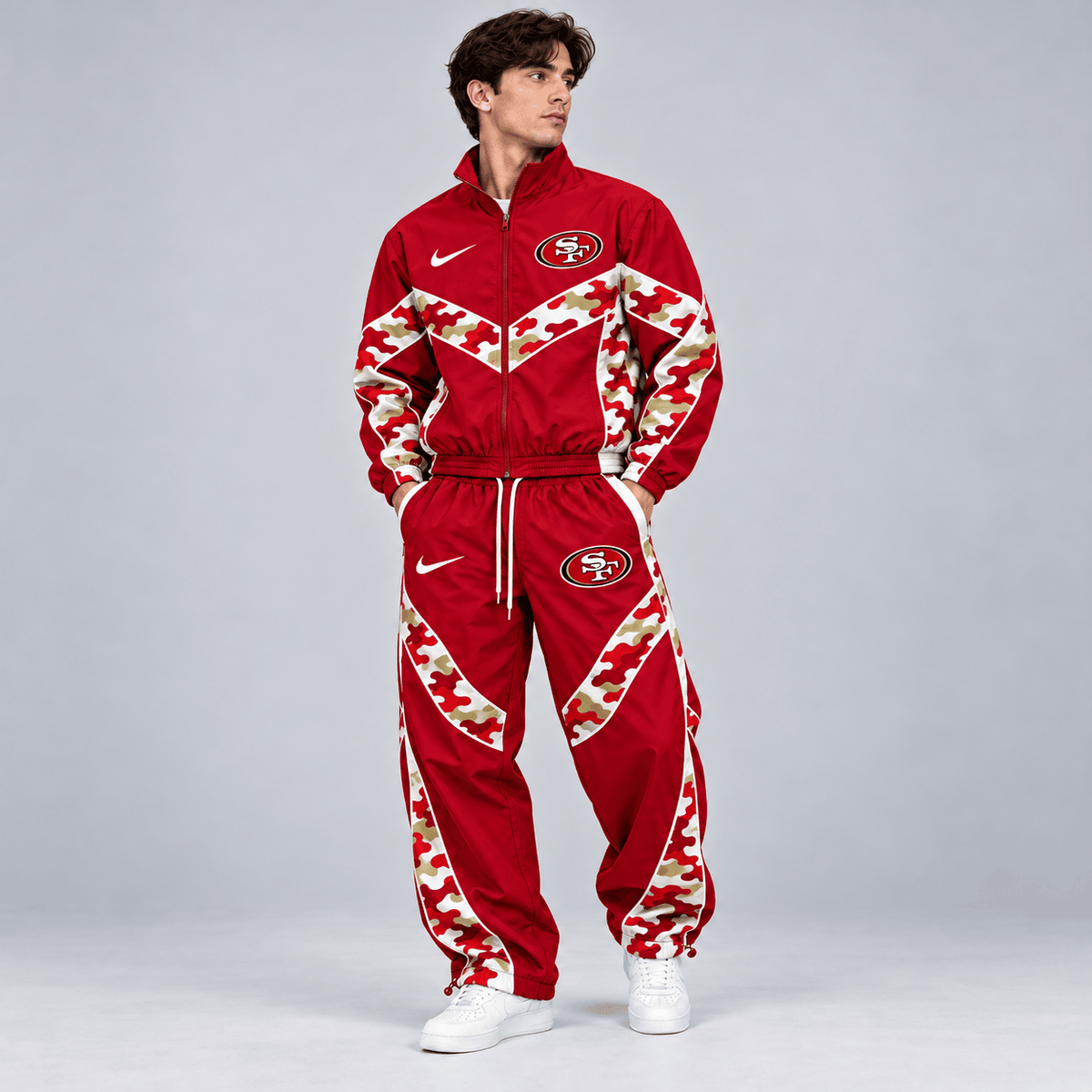 San Francisco 49ers | Premium NFL Team Camo Colorblock Full Zip Tracksuit Jacket & Jogger Pants Set NDN cover