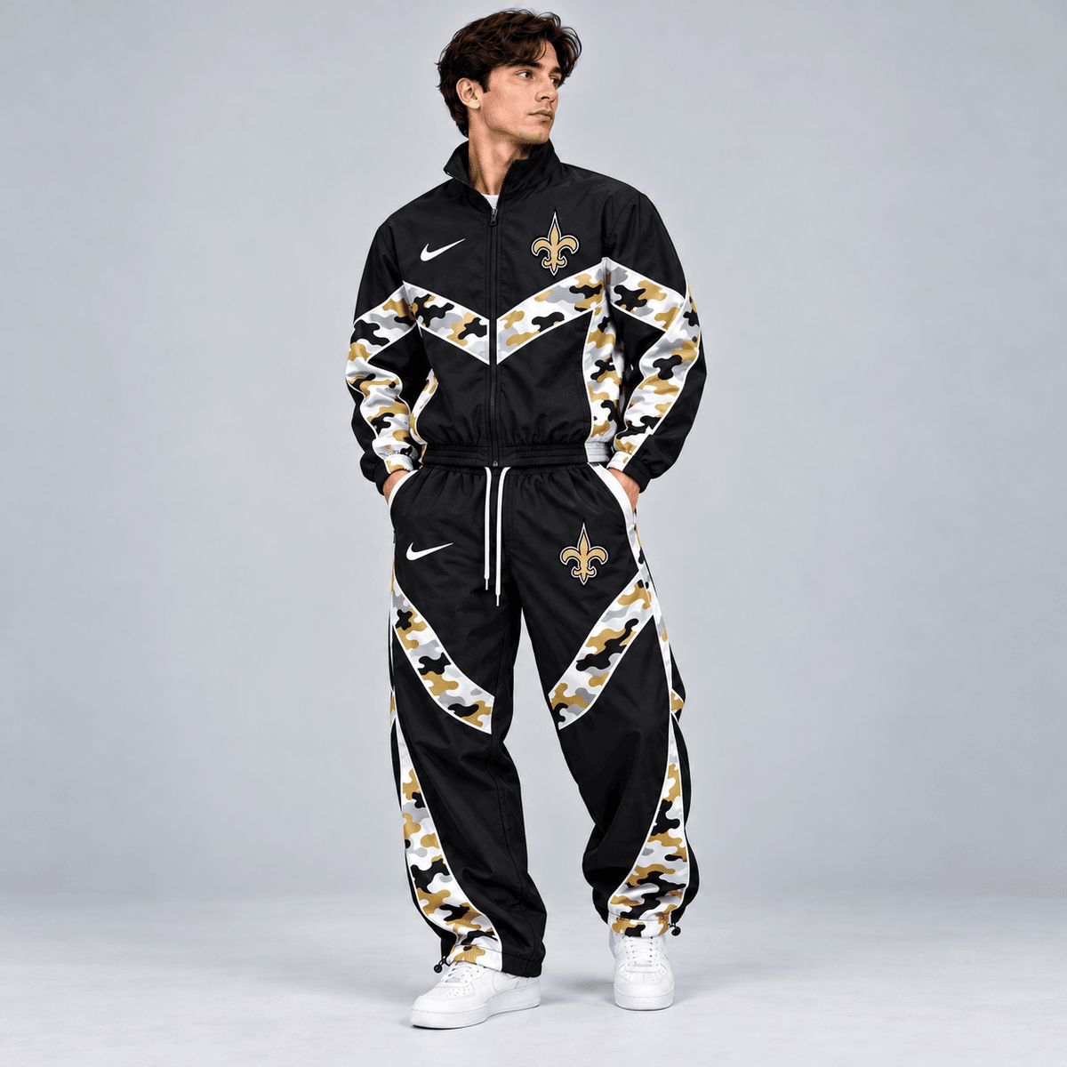 New Orleans Saints | Premium NFL Team Camo Colorblock Full Zip Tracksuit Jacket & Jogger Pants Set NDN cover
