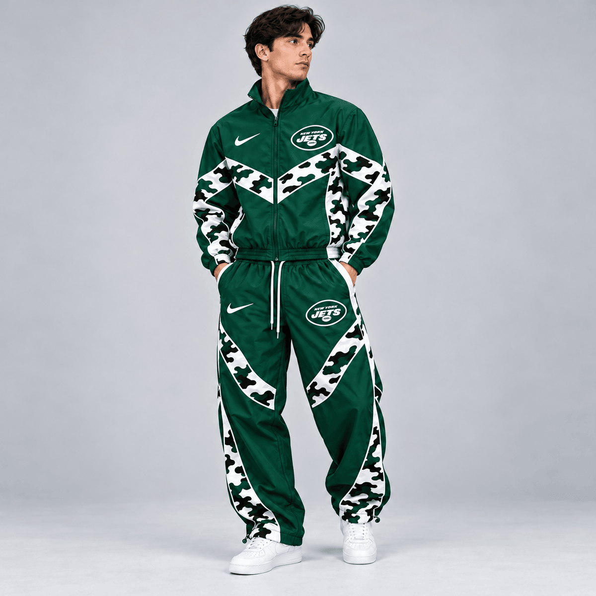 New York Jets | Premium NFL Team Camo Colorblock Full Zip Tracksuit Jacket & Jogger Pants Set NDN cover