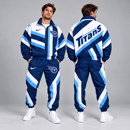 Tennessee Titans | Premium NFL Retro Geometric Stripe Full Zip Windbreaker Jacket & Matching Jogger Pants Set NDN cover