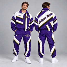 Baltimore Ravens | Premium NFL Retro Geometric Stripe Full Zip Windbreaker Jacket & Matching Jogger Pants Set NDN cover