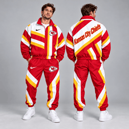 Kansas City Chiefs | Premium NFL Retro Geometric Stripe Full Zip Windbreaker Jacket & Matching Jogger Pants Set NDN cover