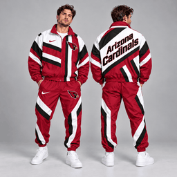 Arizona Cardinals | Premium NFL Retro Geometric Stripe Full Zip Windbreaker Jacket & Matching Jogger Pants Set NDN cover