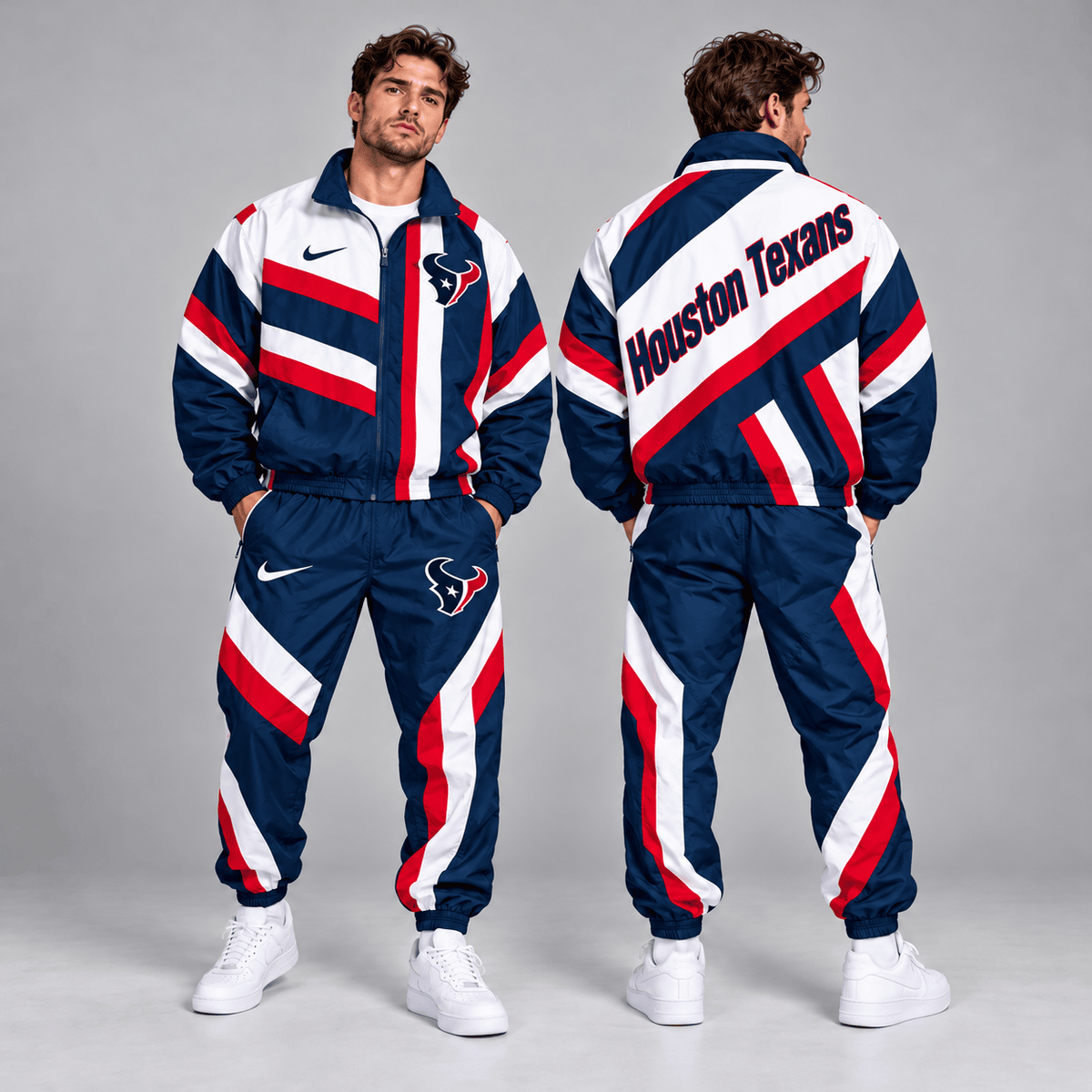 Houston Texans | Premium NFL Retro Geometric Stripe Full Zip Windbreaker Jacket & Matching Jogger Pants Set NDN cover