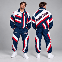 Houston Texans | Premium NFL Retro Geometric Stripe Full Zip Windbreaker Jacket & Matching Jogger Pants Set NDN cover