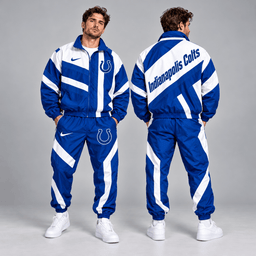 Indianapolis Colts | Premium NFL Retro Geometric Stripe Full Zip Windbreaker Jacket & Matching Jogger Pants Set NDN cover