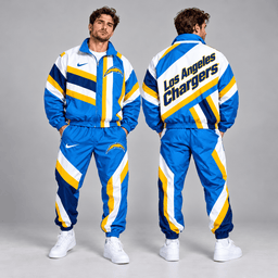 Los Angeles Chargers | Premium NFL Retro Geometric Stripe Full Zip Windbreaker Jacket & Matching Jogger Pants Set NDN cover