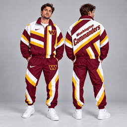 Washington Commanders | Premium NFL Retro Geometric Stripe Full Zip Windbreaker Jacket & Matching Jogger Pants Set NDN cover