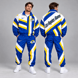 Los Angeles Rams | Premium NFL Retro Geometric Stripe Full Zip Windbreaker Jacket & Matching Jogger Pants Set NDN cover