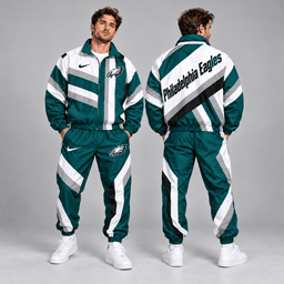 Philadelphia Eagles | Premium NFL Retro Geometric Stripe Full Zip Windbreaker Jacket & Matching Jogger Pants Set NDN cover