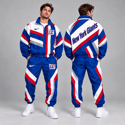 New York Giants | Premium NFL Retro Geometric Stripe Full Zip Windbreaker Jacket & Matching Jogger Pants Set NDN cover