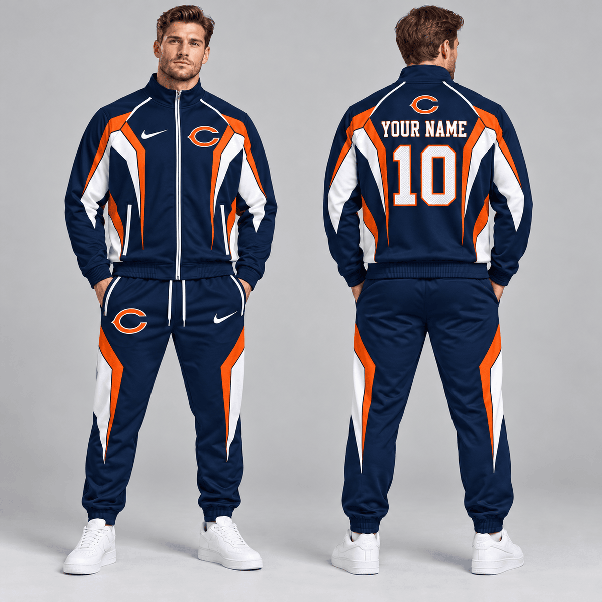 Chicago Bears | Premium NFL Personalized Name Number Athletic Full Zip Jacket & Jogger Pants Tracksuit Set NDN cover