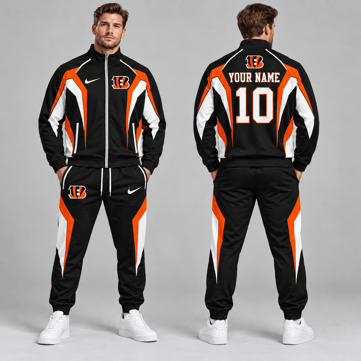 Cincinnati Bengals | Premium NFL Personalized Name Number Athletic Full Zip Jacket & Jogger Pants Tracksuit Set NDN cover