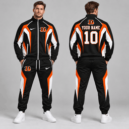 Cincinnati Bengals | Premium NFL Personalized Name Number Athletic Full Zip Jacket & Jogger Pants Tracksuit Set NDN cover