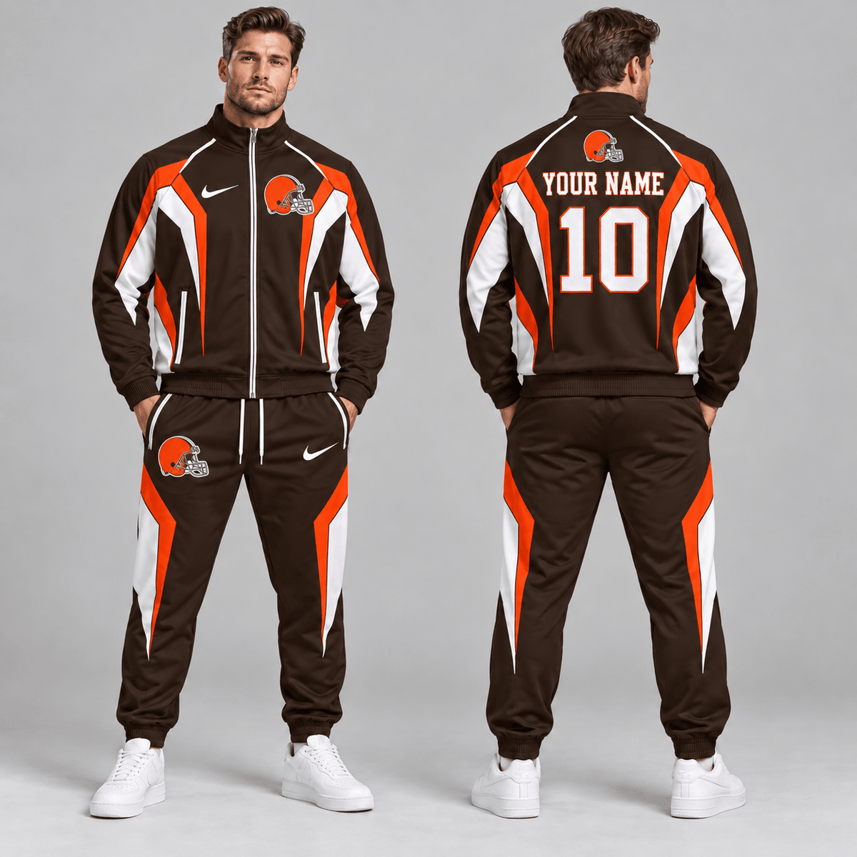 Cleveland Browns | Premium NFL Personalized Name Number Athletic Full Zip Jacket & Jogger Pants Tracksuit Set NDN cover