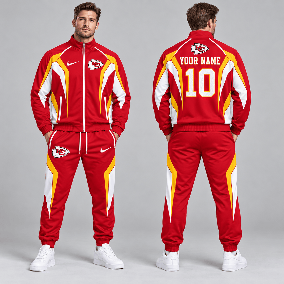 Kansas City Chiefs | Premium NFL Personalized Name Number Athletic Full Zip Jacket & Jogger Pants Tracksuit Set NDN cover