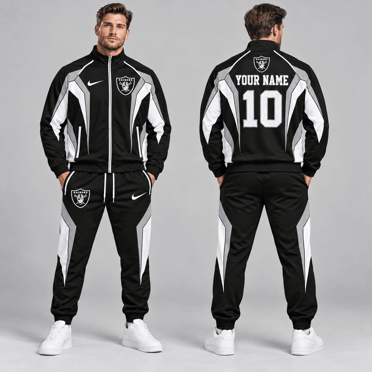 Las Vegas Raiders | Premium NFL Personalized Name Number Athletic Full Zip Jacket & Jogger Pants Tracksuit Set NDN cover