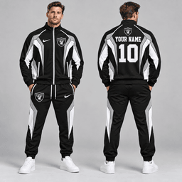 Las Vegas Raiders | Premium NFL Personalized Name Number Athletic Full Zip Jacket & Jogger Pants Tracksuit Set NDN cover