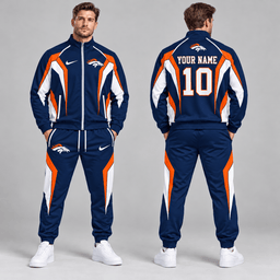 Denver Broncos | Premium NFL Personalized Name Number Athletic Full Zip Jacket & Jogger Pants Tracksuit Set NDN cover