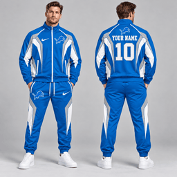 Detroit Lions | Premium NFL Personalized Name Number Athletic Full Zip Jacket & Jogger Pants Tracksuit Set NDN cover
