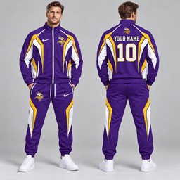 Minnesota Vikings | Premium NFL Personalized Name Number Athletic Full Zip Jacket & Jogger Pants Tracksuit Set NDN cover