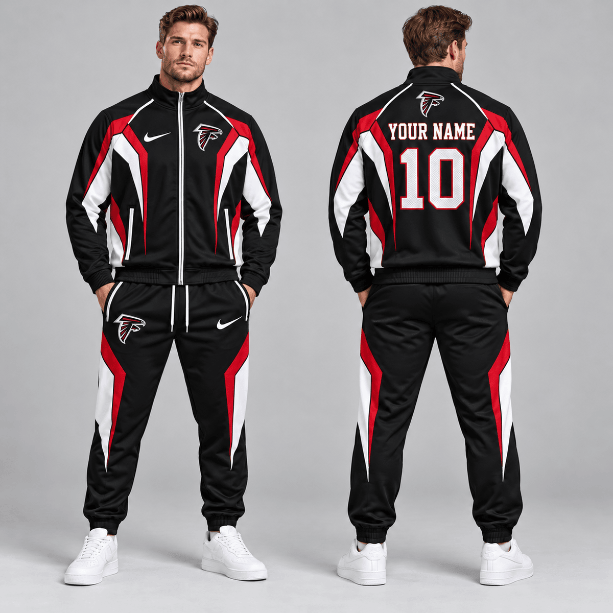 Atlanta Falcons | Premium NFL Personalized Name Number Athletic Full Zip Jacket & Jogger Pants Tracksuit Set NDN cover