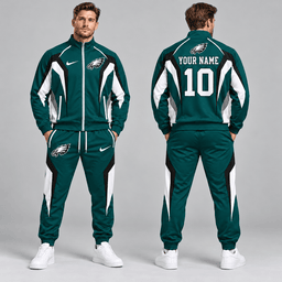Philadelphia Eagles | Premium NFL Personalized Name Number Athletic Full Zip Jacket & Jogger Pants Tracksuit Set NDN cover