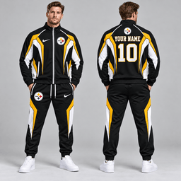 Pittsburgh Steelers | Premium NFL Personalized Name Number Athletic Full Zip Jacket & Jogger Pants Tracksuit Set NDN cover