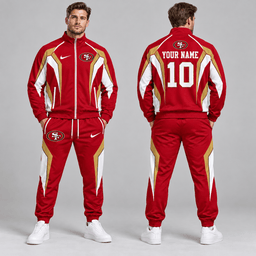 San Francisco 49ers | Premium NFL Personalized Name Number Athletic Full Zip Jacket & Jogger Pants Tracksuit Set NDN cover