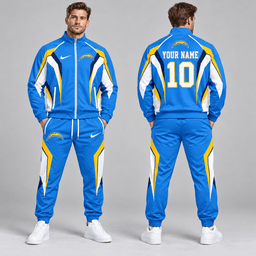 Los Angeles Chargers | Premium NFL Personalized Name Number Athletic Full Zip Jacket & Jogger Pants Tracksuit Set NDN cover