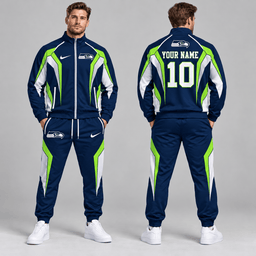 Seattle Seahawks | Premium NFL Personalized Name Number Athletic Full Zip Jacket & Jogger Pants Tracksuit Set NDN cover