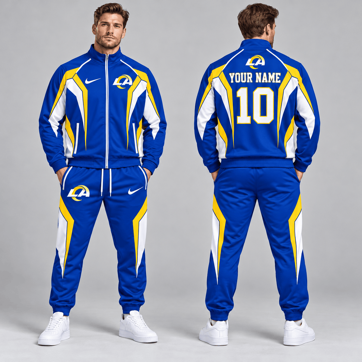 Los Angeles Rams | Premium NFL Personalized Name Number Athletic Full Zip Jacket & Jogger Pants Tracksuit Set NDN cover