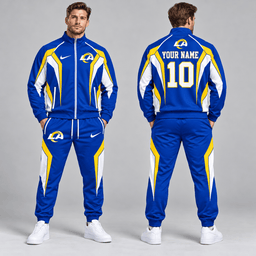 Los Angeles Rams | Premium NFL Personalized Name Number Athletic Full Zip Jacket & Jogger Pants Tracksuit Set NDN cover