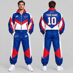 Buffalo Bills | Premium NFL Custom Name Number Chevron Colorblock Zip Up Jacket & Matching Jogger Tracksuit NDN cover