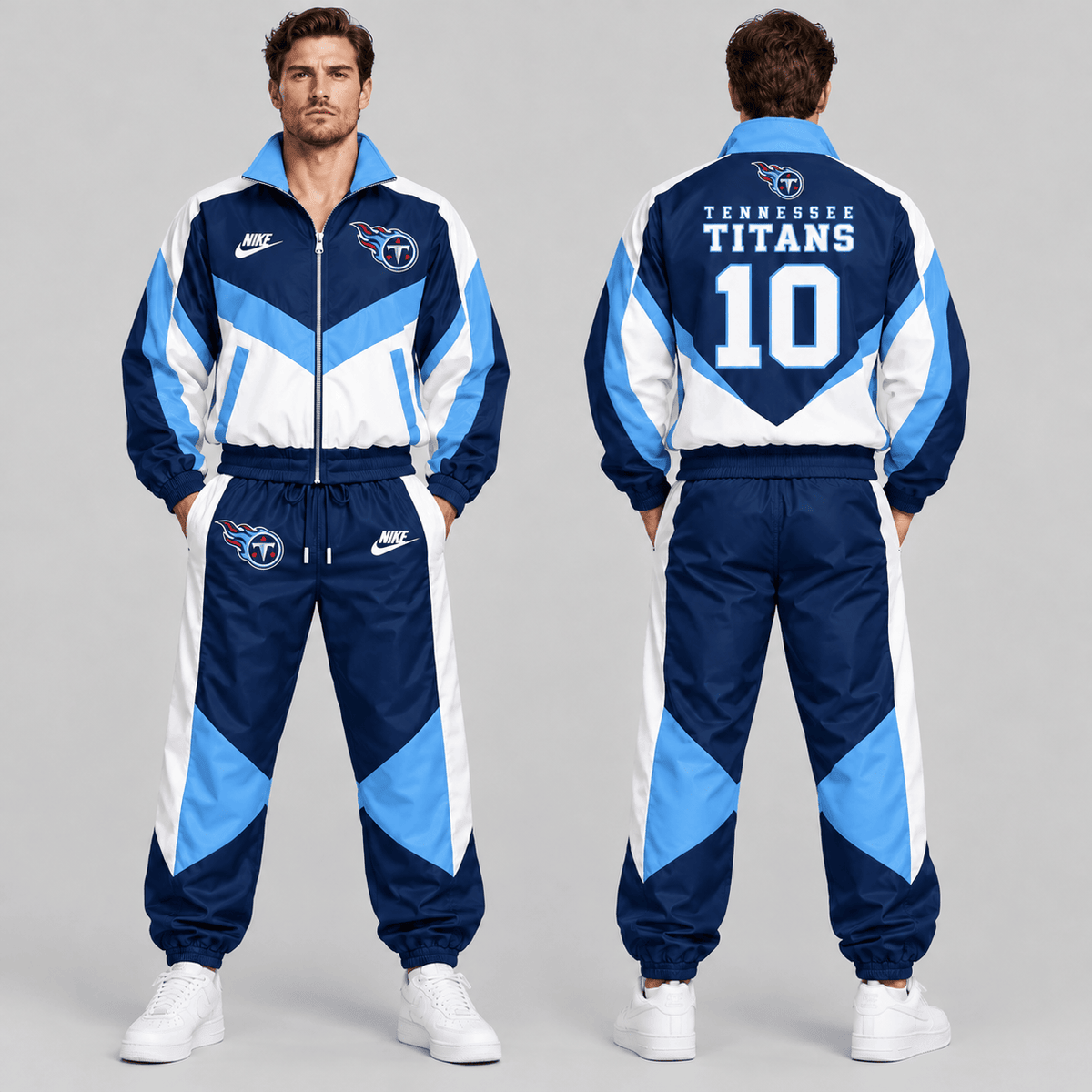 Tennessee Titans | Premium NFL Custom Name Number Chevron Colorblock Zip Up Jacket & Matching Jogger Tracksuit NDN cover