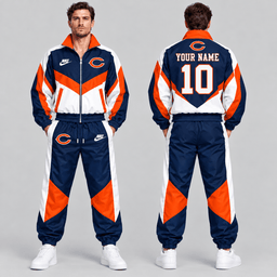 Chicago Bears | Premium NFL Custom Name Number Chevron Colorblock Zip Up Jacket & Matching Jogger Tracksuit NDN cover