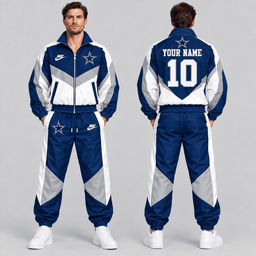 Dallas Cowboys | Premium NFL Custom Name Number Chevron Colorblock Zip Up Jacket & Matching Jogger Tracksuit NDN cover
