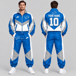 Detroit Lions | Premium NFL Custom Name Number Chevron Colorblock Zip Up Jacket & Matching Jogger Tracksuit NDN cover