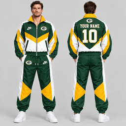 Green Bay Packers | Premium NFL Custom Name Number Chevron Colorblock Zip Up Jacket & Matching Jogger Tracksuit NDN cover