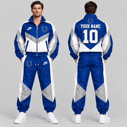 Indianapolis Colts | Premium NFL Custom Name Number Chevron Colorblock Zip Up Jacket & Matching Jogger Tracksuit NDN cover