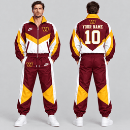 Washington Commanders | Premium NFL Custom Name Number Chevron Colorblock Zip Up Jacket & Matching Jogger Tracksuit NDN cover