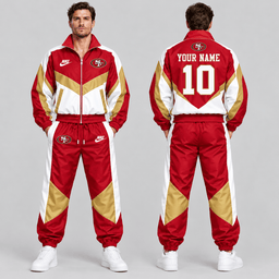 San Francisco 49ers | Premium NFL Custom Name Number Chevron Colorblock Zip Up Jacket & Matching Jogger Tracksuit NDN cover