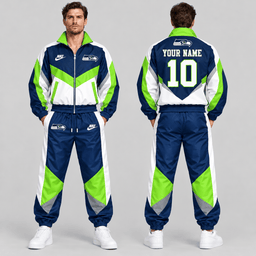 Seattle Seahawks | Premium NFL Custom Name Number Chevron Colorblock Zip Up Jacket & Matching Jogger Tracksuit NDN cover
