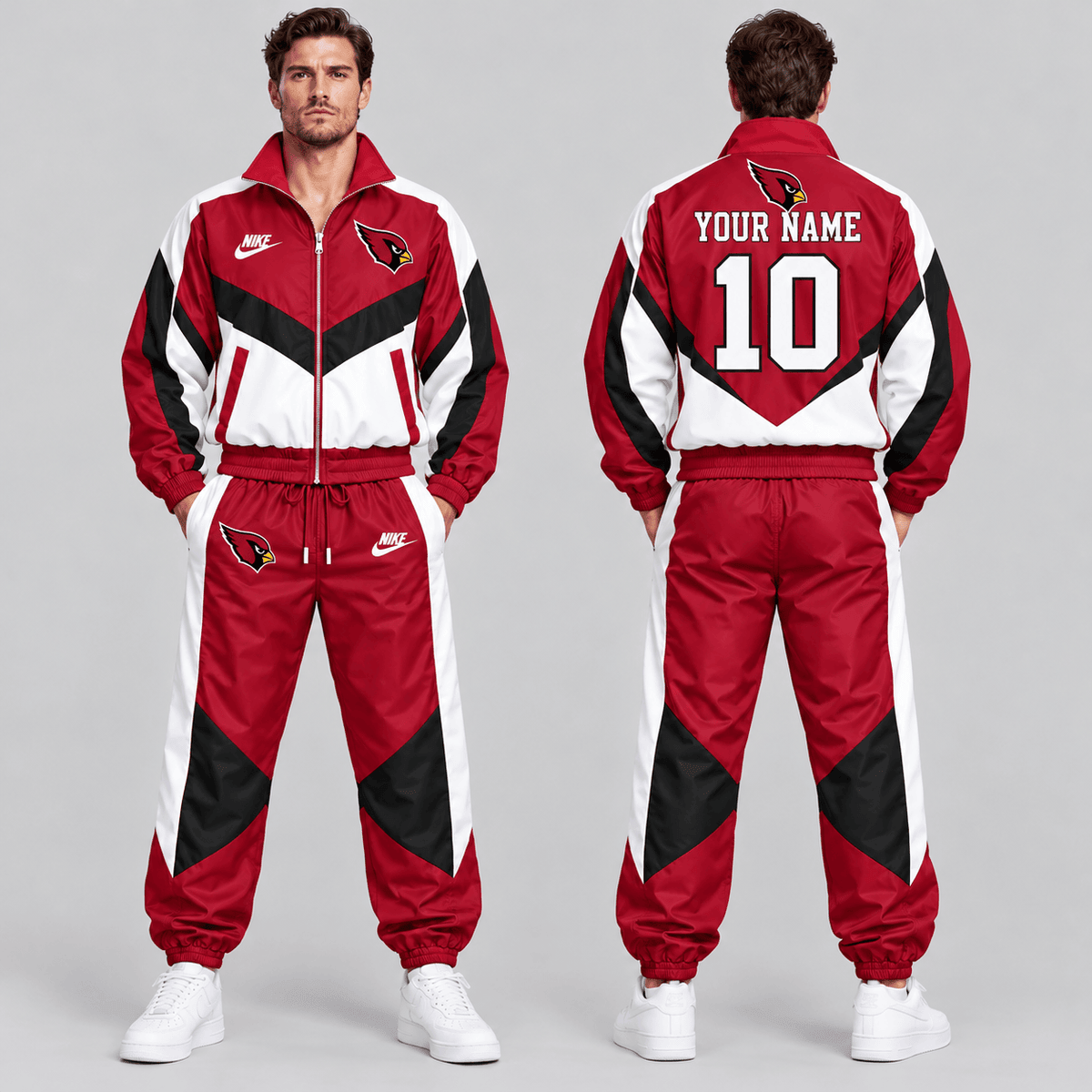Arizona Cardinals | Premium NFL Custom Name Number Chevron Colorblock Zip Up Jacket & Matching Jogger Tracksuit NDN cover