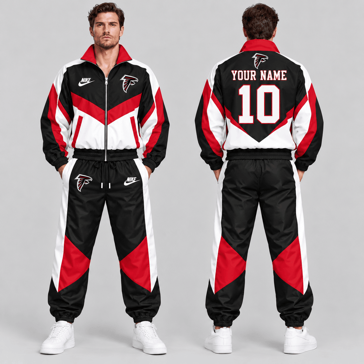 Atlanta Falcons | Premium NFL Custom Name Number Chevron Colorblock Zip Up Jacket & Matching Jogger Tracksuit NDN cover