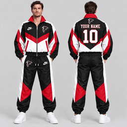 Atlanta Falcons | Premium NFL Custom Name Number Chevron Colorblock Zip Up Jacket & Matching Jogger Tracksuit NDN cover