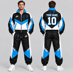 Carolina Panthers | Premium NFL Custom Name Number Chevron Colorblock Zip Up Jacket & Matching Jogger Tracksuit NDN cover